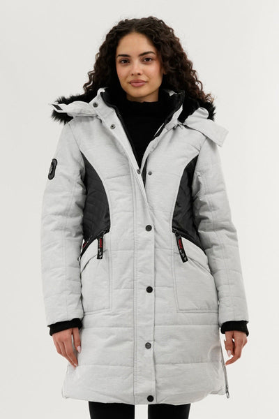 Canada Weather Gear Vegan Leather Insert Parka Jacket - Stone - Womens Parka Jackets - Canada Weather Gear