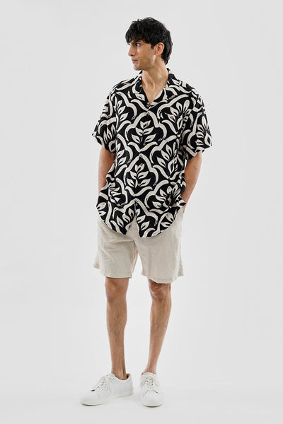 Super Triple Goose Vintage Leaf Print Button Up Casual Shirt - Black - Mens Casual Shirts - Canada Weather Gear