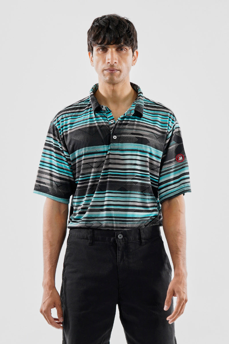Canada Weather Gear Performance Striped Geometric Print Polo Shirt - Black - Mens Polo Shirts - Canada Weather Gear