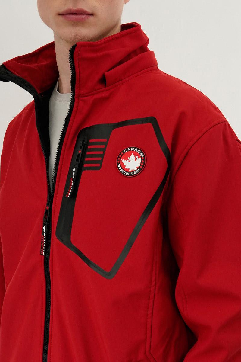 Canada Weather Gear Soft Shell Hooded Lightweight Jacket - Red - Mens Lightweight Jackets - Canada Weather Gear