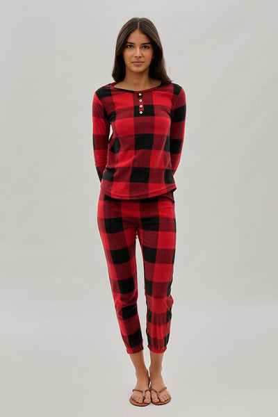 Canada Weather Gear Plaid Henley Pajama Top - Red - Womens Pajamas - Fairweather