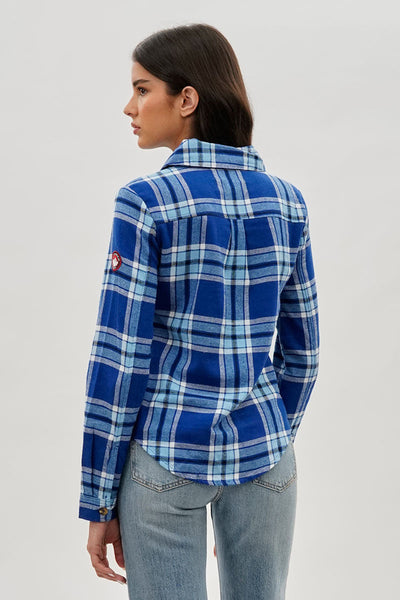 Canada Weather Gear Button Up Flannel Shirt - Blue - Womens Shirts & Blouses - Canada Weather Gear