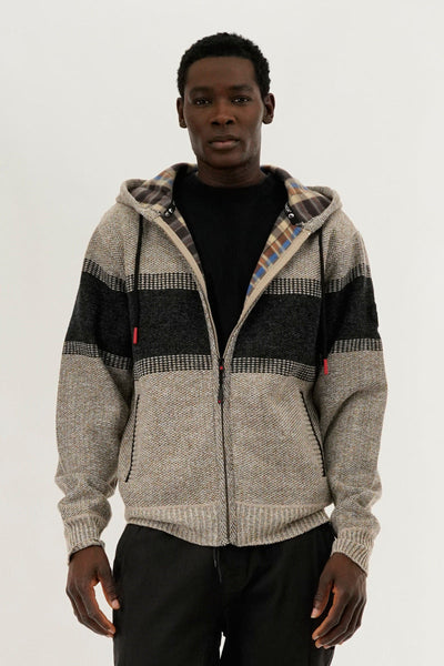 Canada Weather Gear Plaid Lined Striped Zip Up Hoodie - Beige - Mens Hoodies & Sweatshirts - Canada Weather Gear