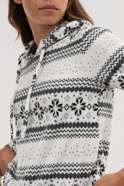 Canada Weather Gear Festive Print Hooded Pajama Top - White - Womens Pajamas - Canada Weather Gear