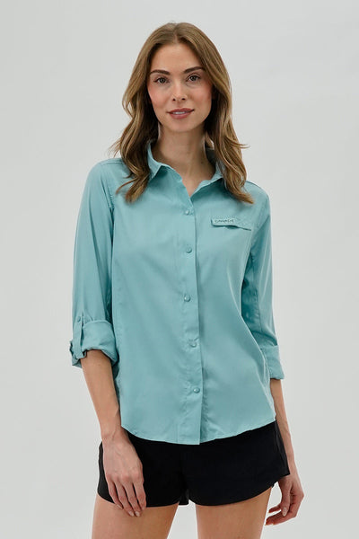 Canada Weather Gear Button Up Collared Shirt - Aqua - Womens Shirts & Blouses - Canada Weather Gear