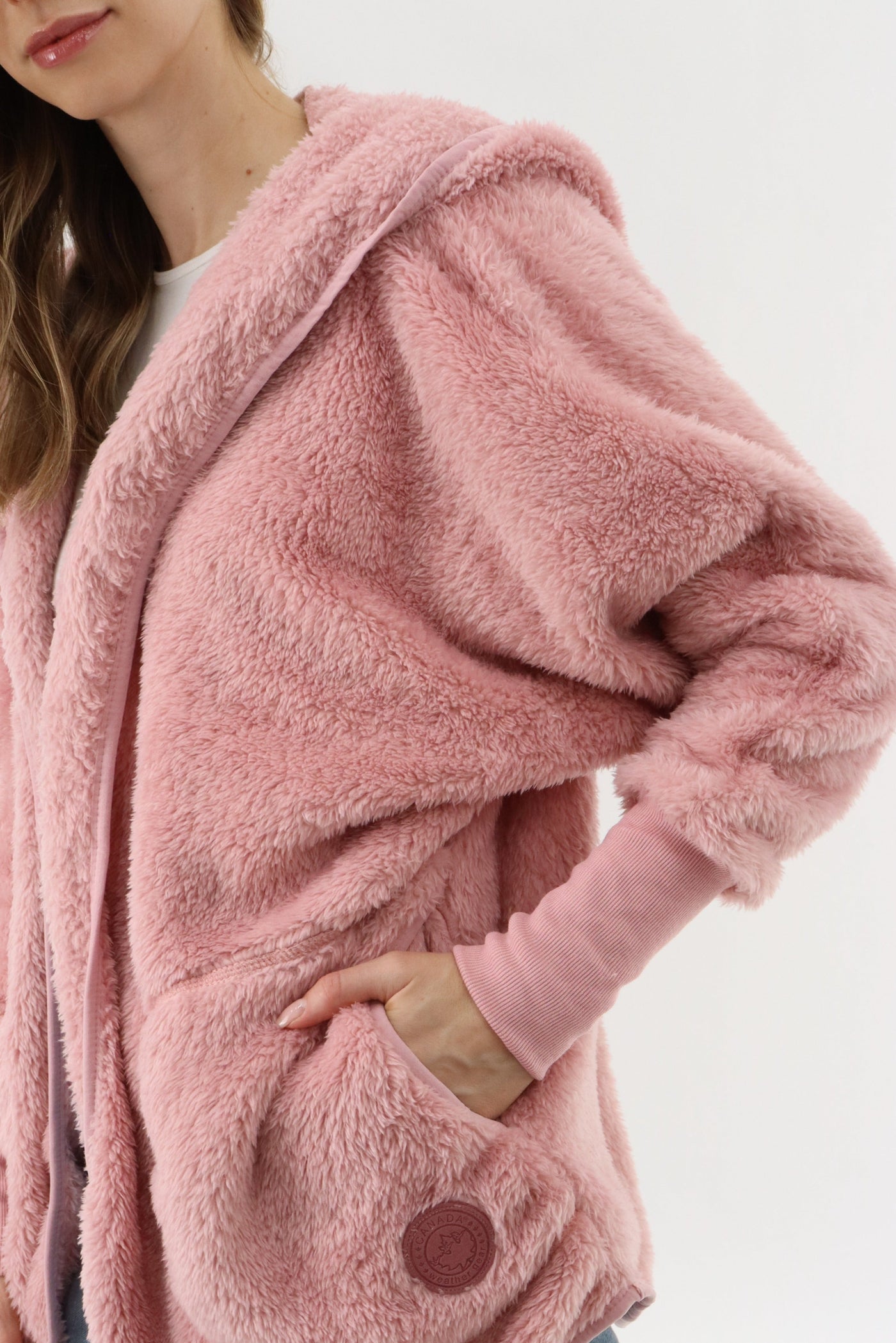 Canada Weather Gear Open Front Teddy Cardigan - Pink - Womens Cardigans - Canada Weather Gear