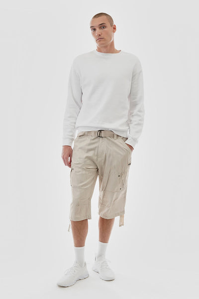 Essentials Super Triple Goose Striped Belted Cargo Shorts - Cream - Mens Shorts & Capris - Canada Weather Gear