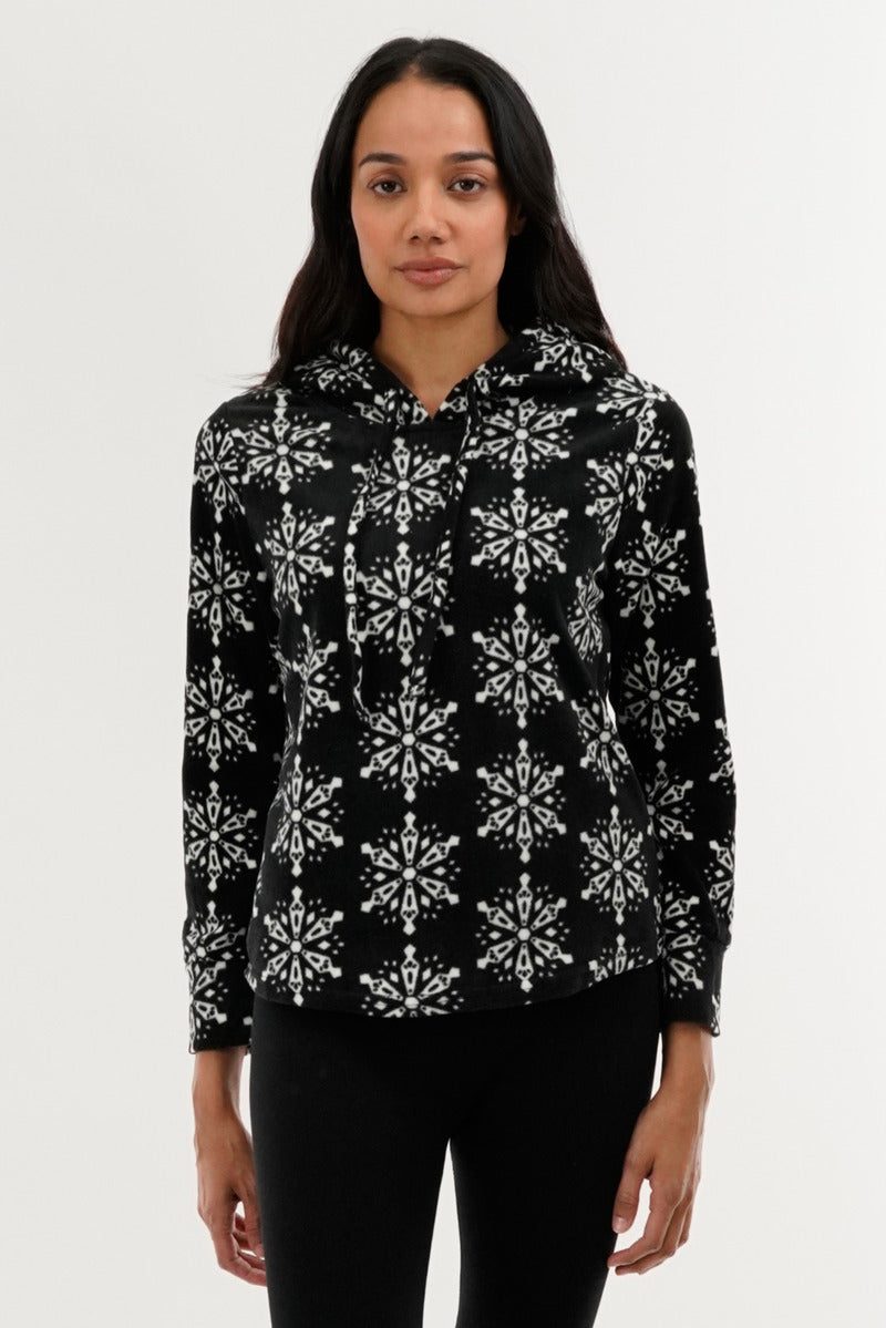 Canada Weather Gear Festive Print Hooded Pajama Top - Black - Womens Pajamas - Canada Weather Gear