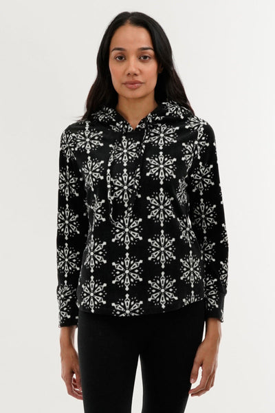 Canada Weather Gear Festive Print Hooded Pajama Top - Black - Womens Pajamas - Canada Weather Gear