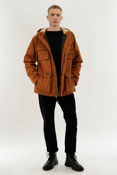 Canada Work Gear Canvas Sherpa Lined Parka Jacket - Brown - Mens Parka Jackets - Canada Weather Gear