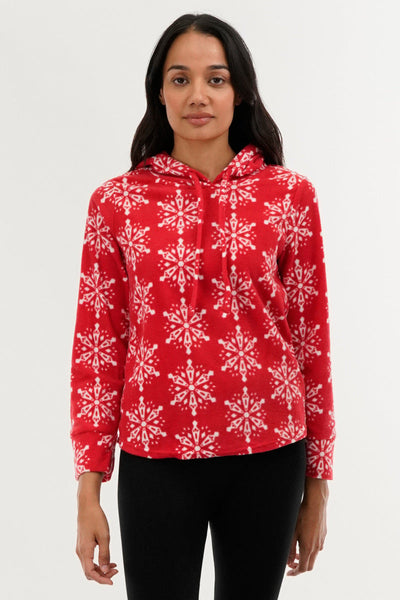 Canada Weather Gear Festive Print Hooded Pajama Top - Red - Womens Pajamas - Canada Weather Gear