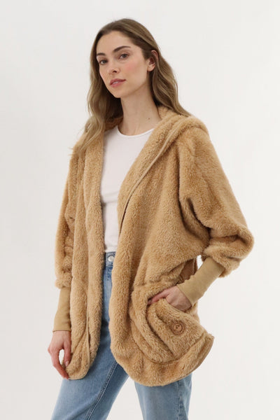 Canada Weather Gear Open Front Teddy Cardigan - Camel - Womens Cardigans - Canada Weather Gear