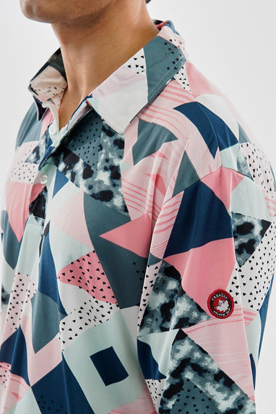 Canada Weather Gear Performance Abstract Geometric Print Polo Shirt - Pink - Mens Polo Shirts - Canada Weather Gear
