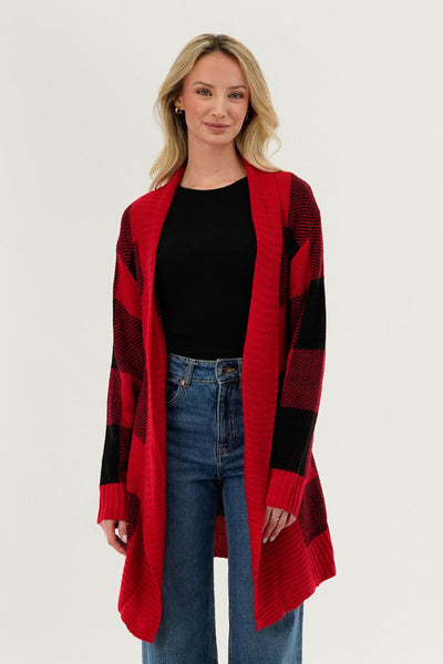 Canada Weather Gear Plaid Fold Over Wrap Cardigan - Red - Womens Cardigans - Canada Weather Gear