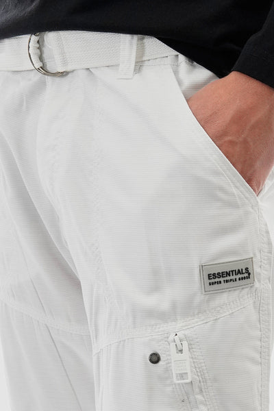 Essentials Super Triple Goose Striped Belted Cargo Shorts - White - Mens Shorts & Capris - Canada Weather Gear
