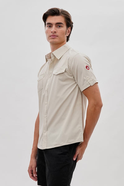 Canada Weather Gear Utility Short Sleeve Casual Shirt - Cream - Mens Casual Shirts - Canada Weather Gear