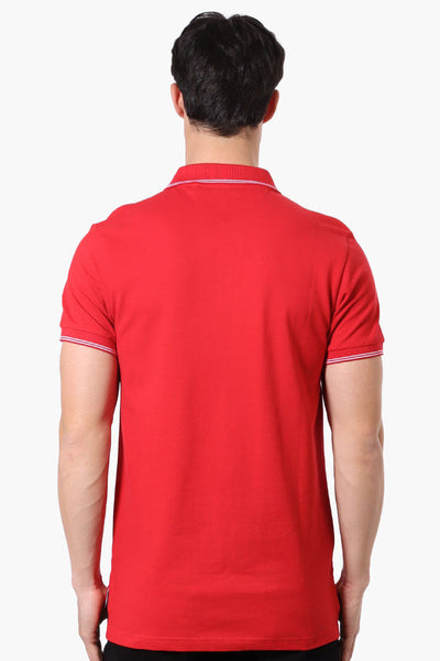 Canada Weather Gear Knit Striped Detail Polo Shirt - Red - Mens Polo Shirts - Canada Weather Gear