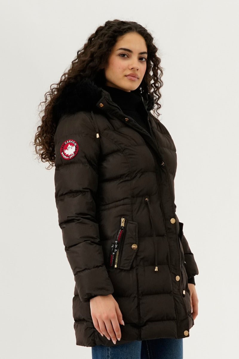 Canada Weather Gear Tie Waist Puffer Parka Jacket - Brown - Womens Parka Jackets - Canada Weather Gear