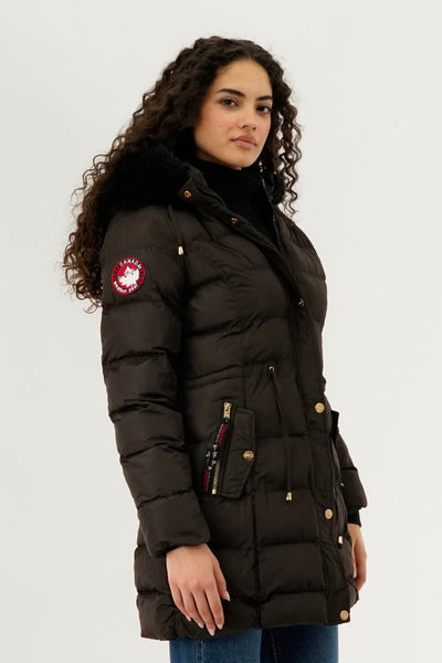 Canada Weather Gear Tie Waist Puffer Parka Jacket - Brown - Womens Parka Jackets - Canada Weather Gear