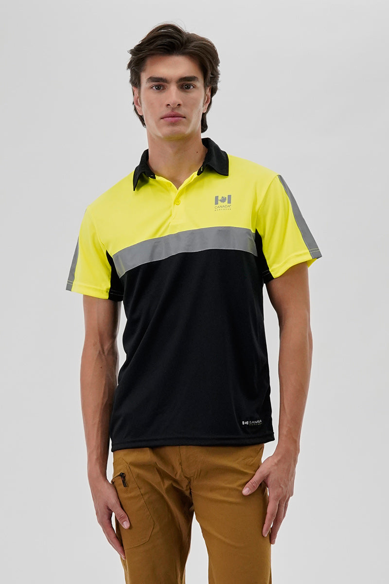 Canada Work Gear Hi-Vis Short Sleeve Polo Shirt - Yellow - Mens Polo Shirts - Canada Weather Gear