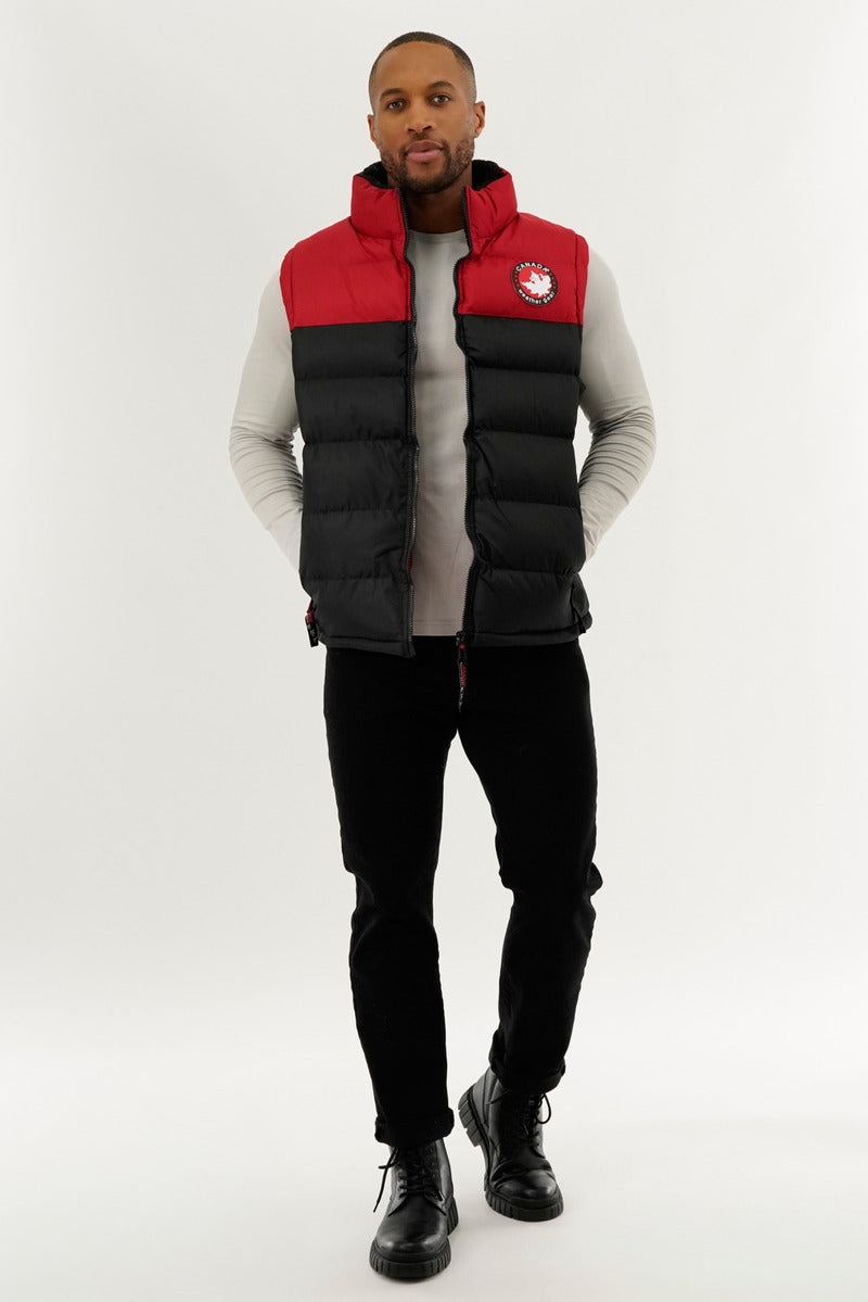 Canada Weather Gear Colour Block Puffer Vest - Red - Mens Vests - Canada Weather Gear