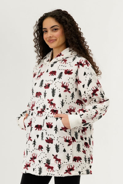 Canada Weather Gear Festive Print Oversided Hooded Pajama Top - White - Womens Pajamas - Canada Weather Gear