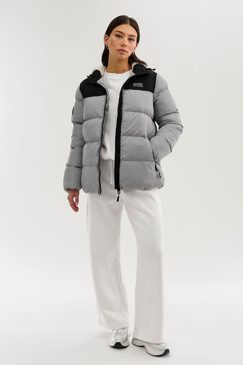 Colour Block Bomber Jacket - Grey