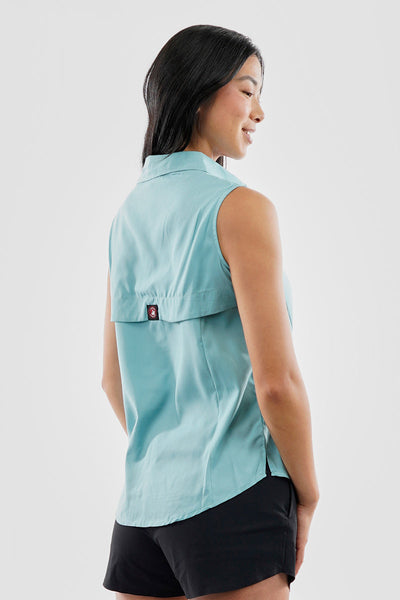 Canada Weather Gear Sleeveless Button Up Collared Shirt - Aqua - Womens Shirts & Blouses - Canada Weather Gear