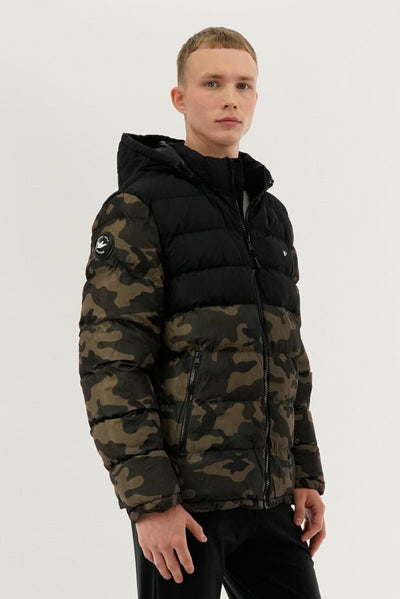 Super Triple Goose Camo Print Puffer Bomber Jacket - Olive - Mens Bomber Jackets - Canada Weather Gear