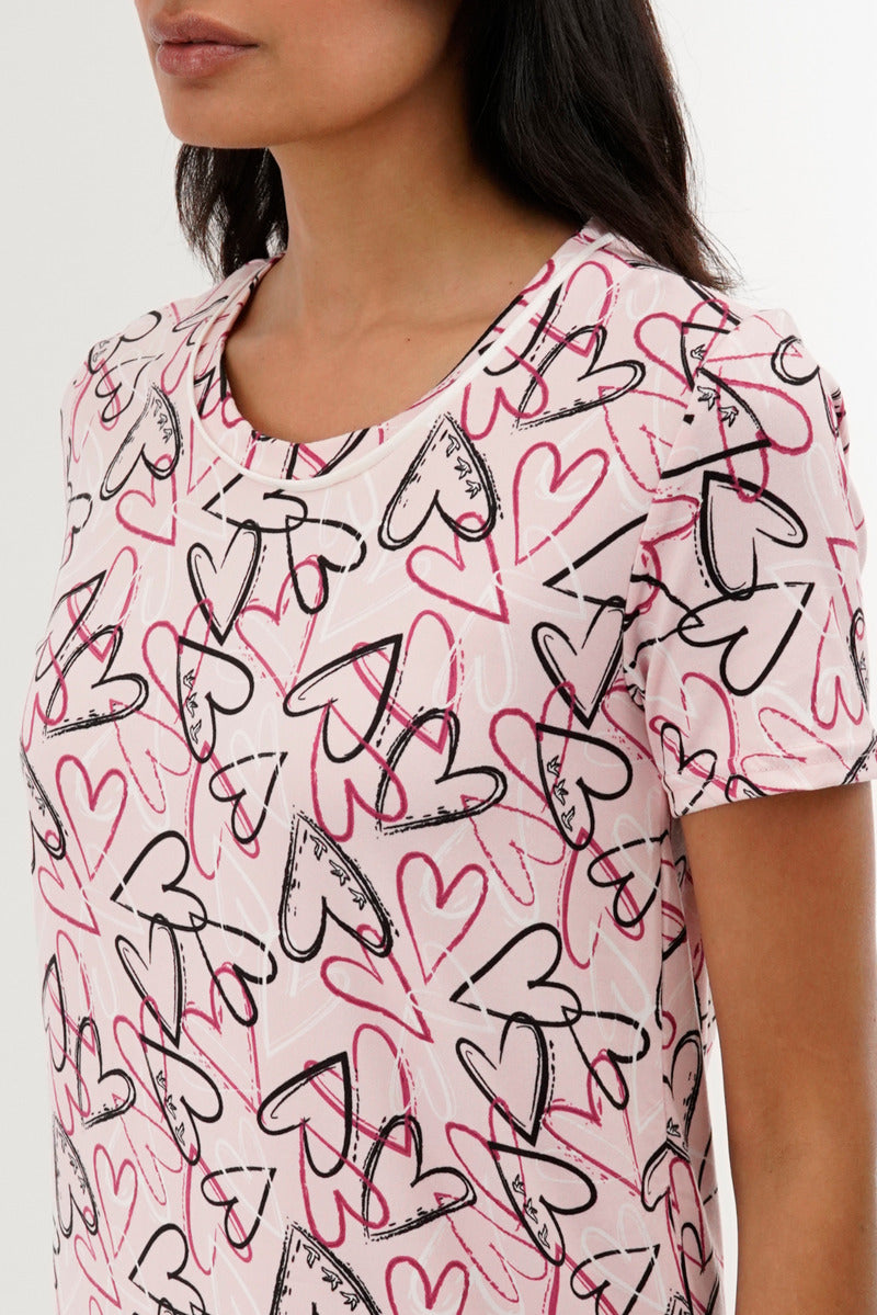 Canada Weather Gear Heart Pattern Tunic Pajama Top - Pink - Womens Pajamas - Canada Weather Gear