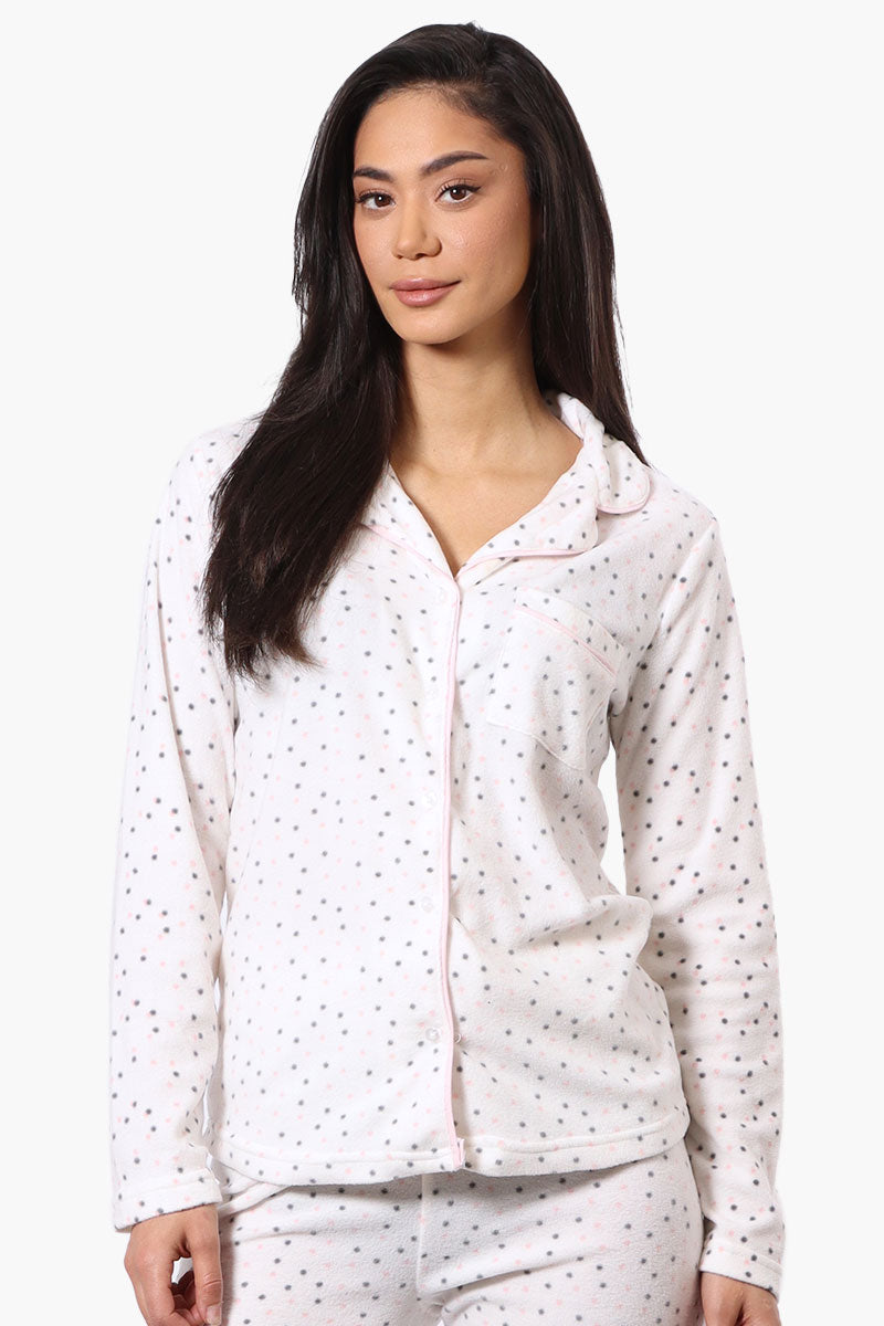 Canada Weather Gear Button Down Dotted Pattern Pajama Top - White - Womens Pajamas - Canada Weather Gear