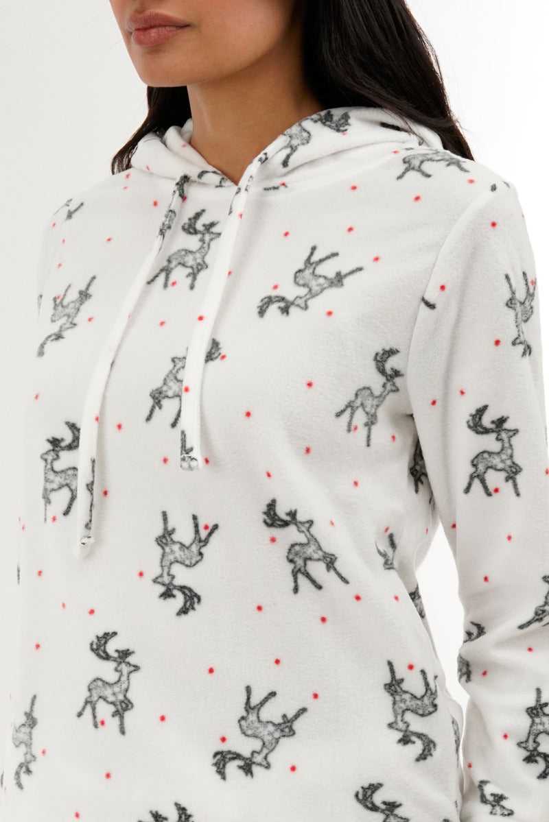 Canada Weather Gear Reindeer Print Hooded Pajama Top - White - Womens Pajamas - Canada Weather Gear