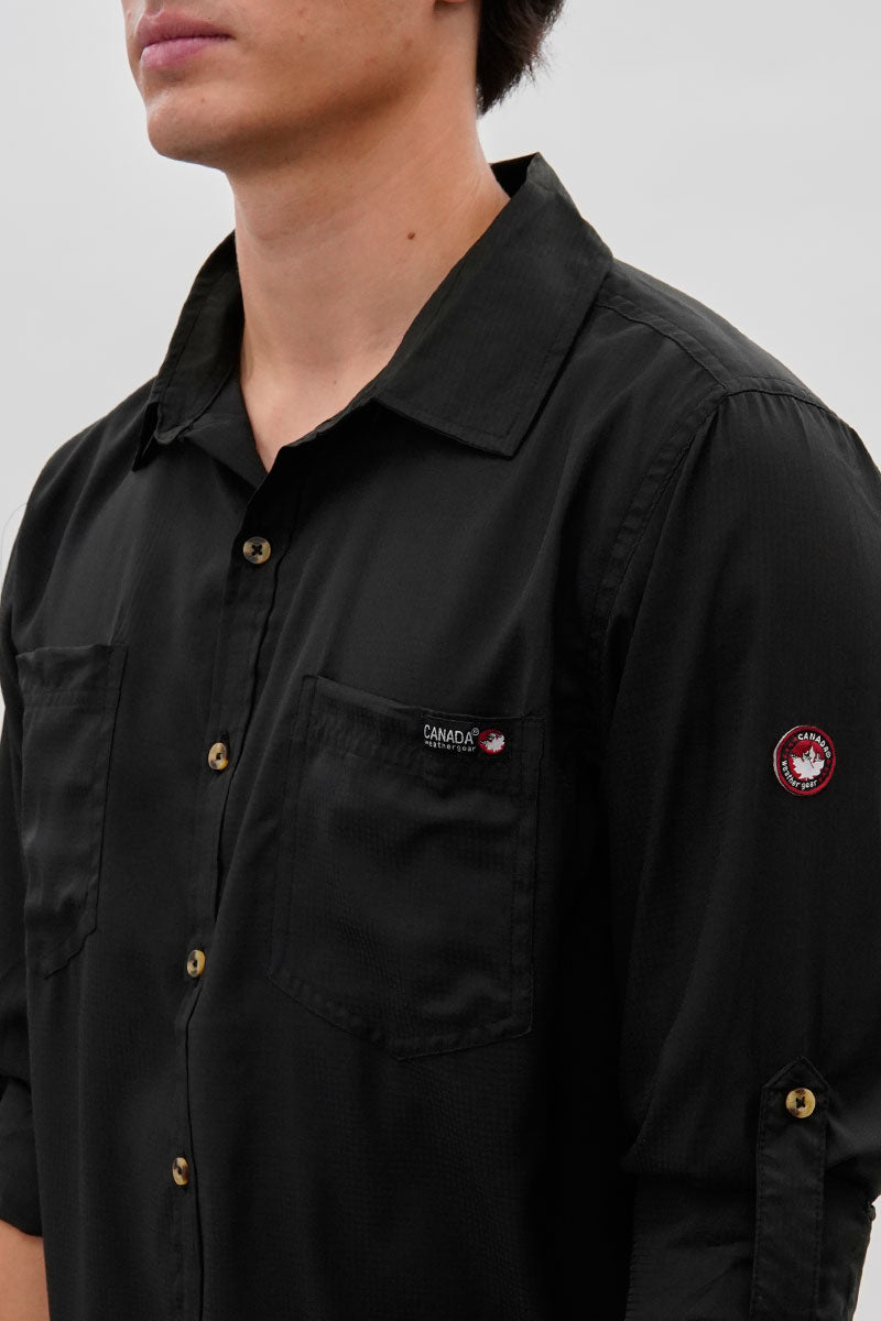 Canada Weather Gear Utility Ripstop Casual Shirt - Black - Mens Casual Shirts - Canada Weather Gear