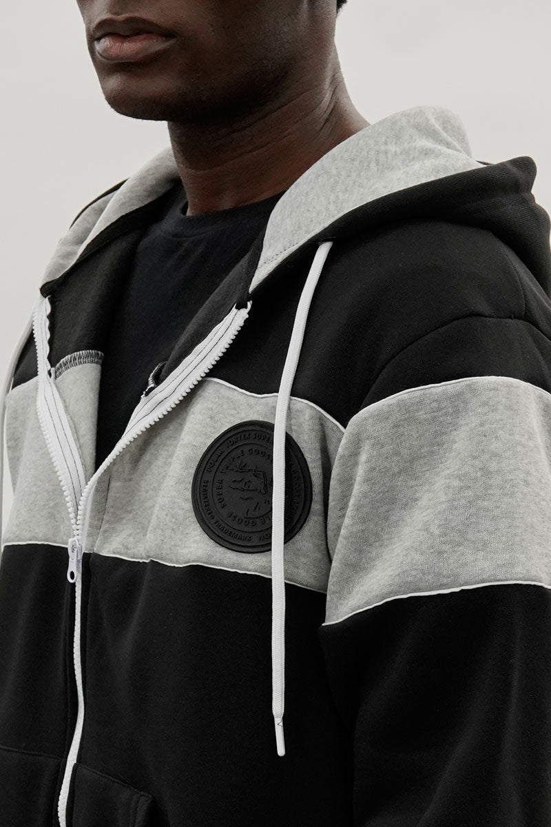 Super Triple Goose Colour Block Zip Up Hoodie - Black