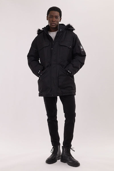 Super Triple Goose Faux Fur Lined Parka Jacket - Black