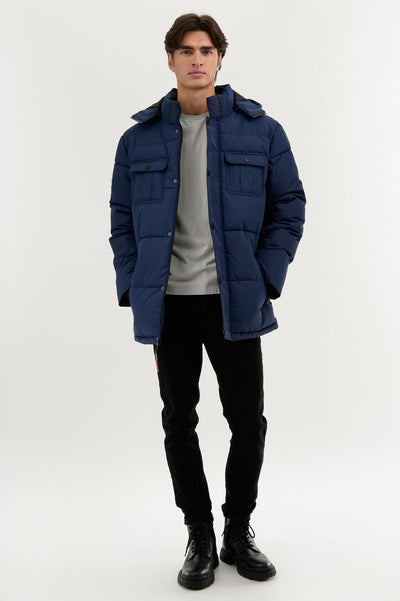 Canada Weather Gear Quilted Puffer Parka Jacket - Navy - Mens Parka Jackets - Canada Weather Gear