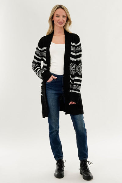 Canada Weather Gear Fair Isle Print Cardigan - Black - Womens Cardigans - Canada Weather Gear