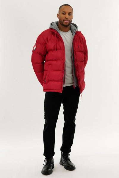 Canada Weather Gear Fleece Hood Puffer Bomber Jacket - Red - Mens Bomber Jackets - Canada Weather Gear