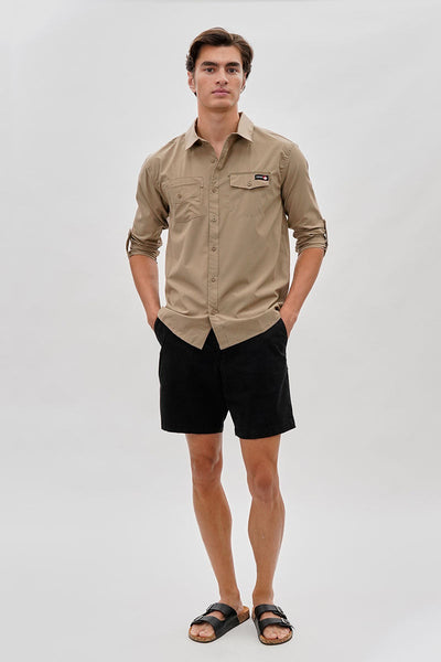 Canada Weather Gear Adventure Bound Utility Roll Up Sleeve Casual Shirt - Beige - Mens Casual Shirts - Canada Weather Gear
