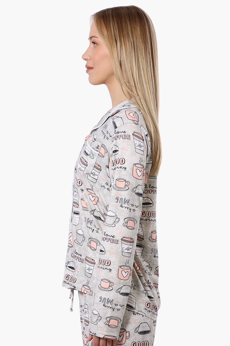 Canada Weather Gear Coffee Pattern Button Down Pajama Top - Grey - Womens Pajamas - Canada Weather Gear