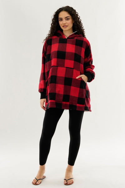 Canada Weather Gear Plaid Oversided Hooded Pajama Top - Red - Womens Pajamas - Canada Weather Gear