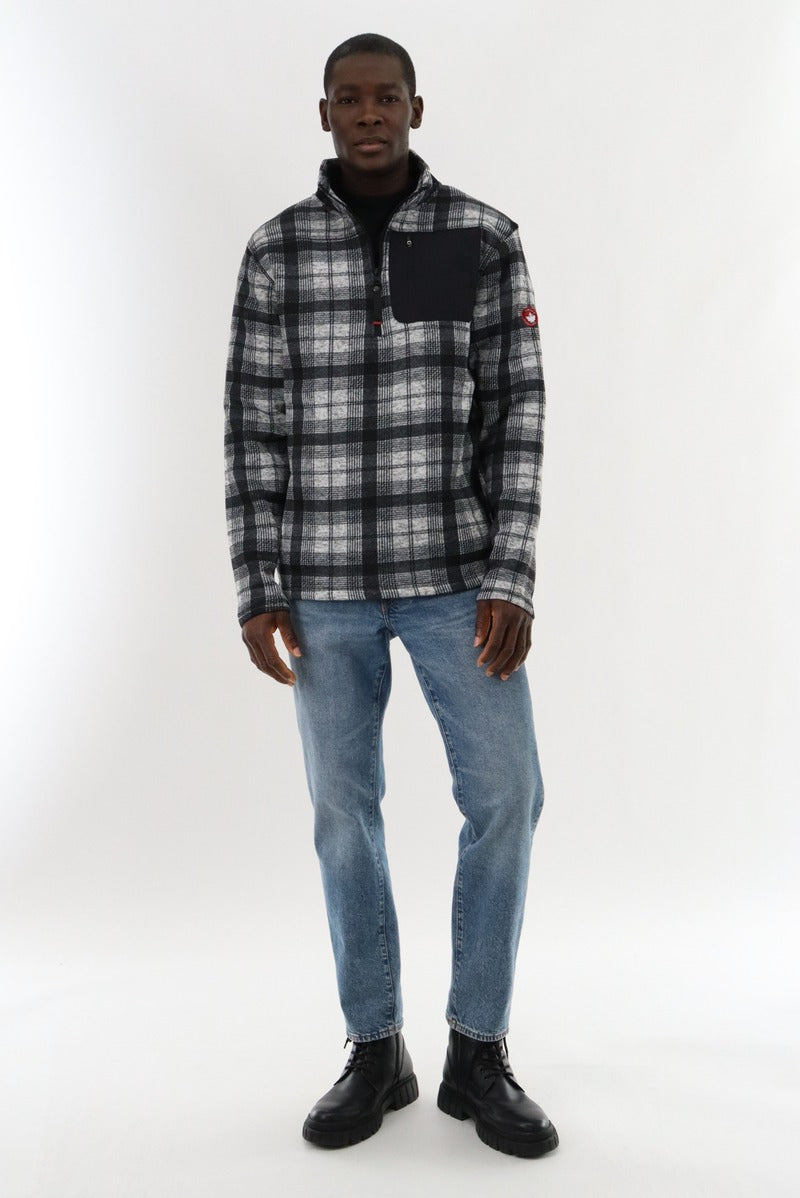 Canada Weather Gear 1/4 Zip Plaid Pullover Sweater - Grey - Mens Pullover Sweaters - Canada Weather Gear