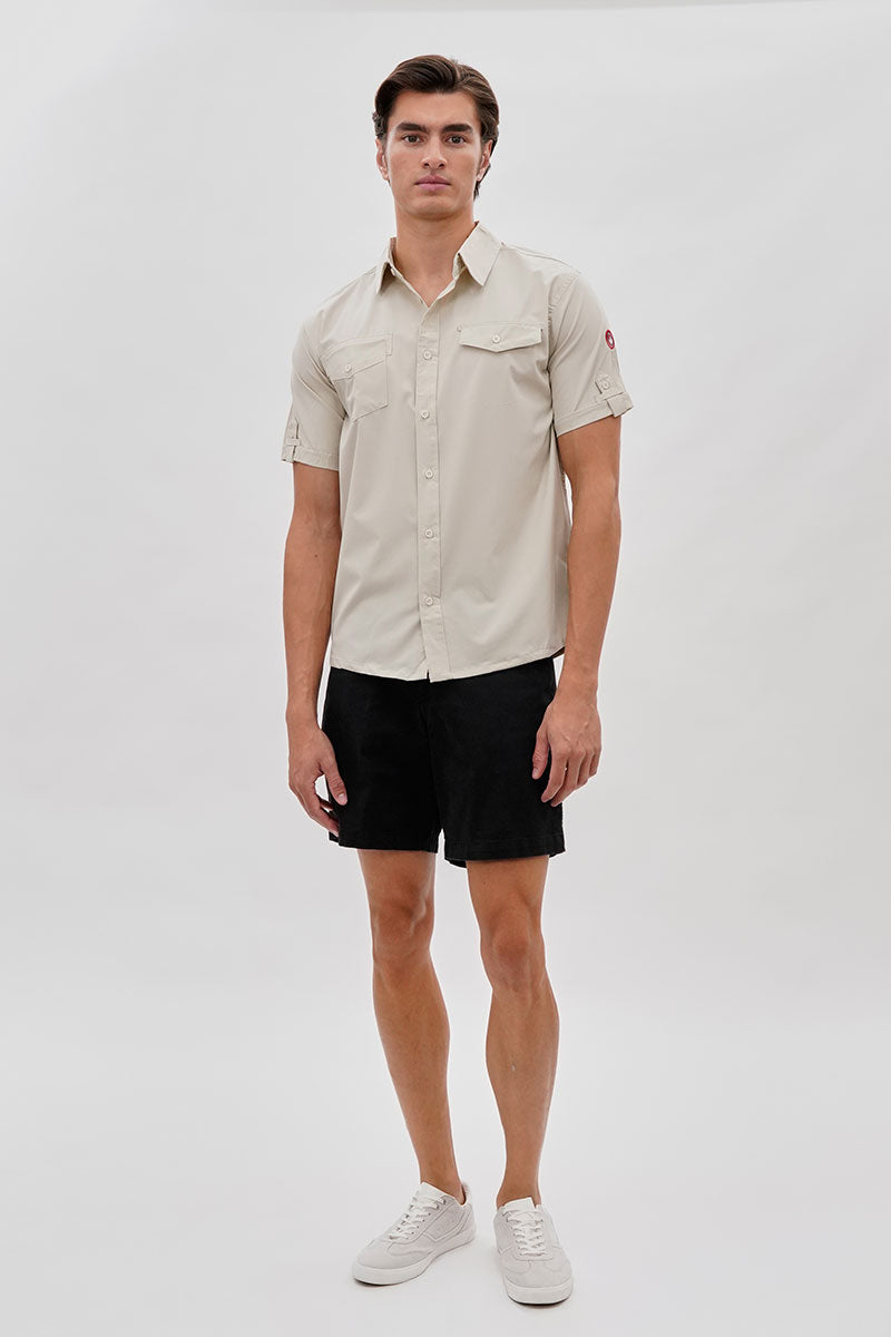 Canada Weather Gear Utility Short Sleeve Casual Shirt - Cream - Mens Casual Shirts - Canada Weather Gear