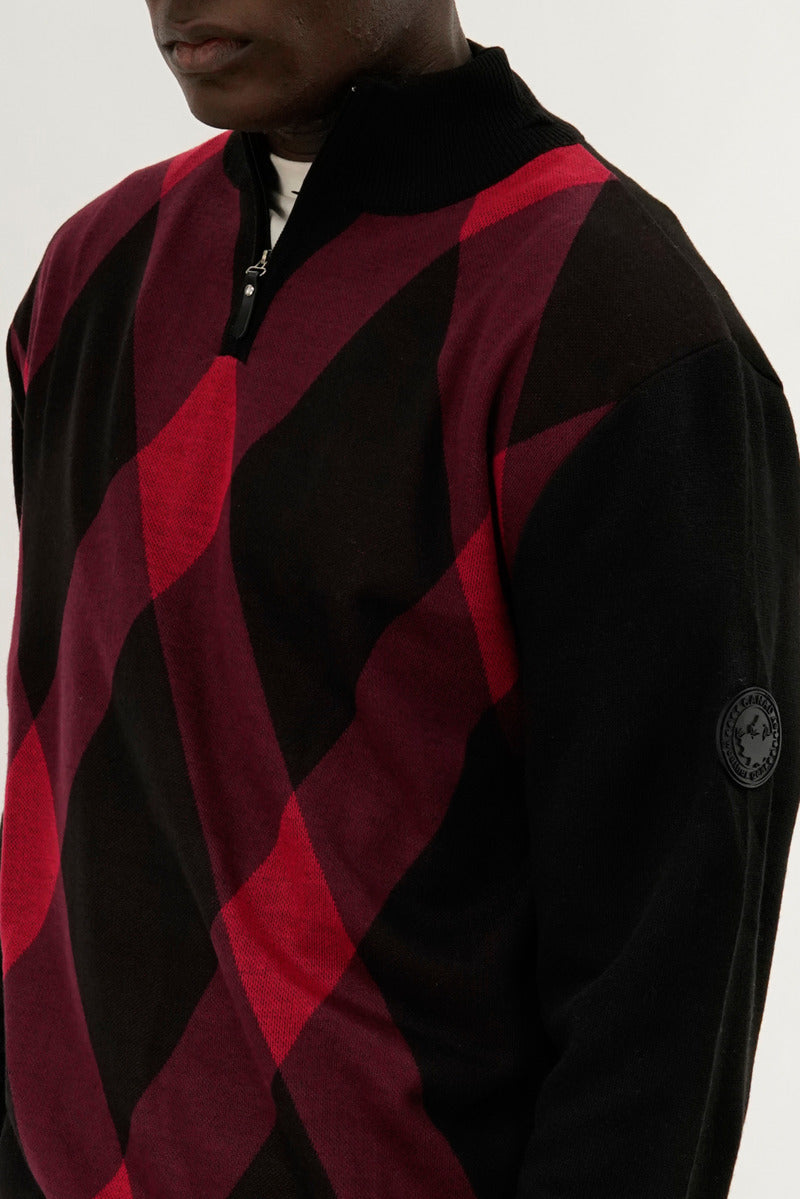 Canada Weather Gear Argyle Print 1/4 Zip Pullover Sweater - Red - Mens Pullover Sweaters - Canada Weather Gear