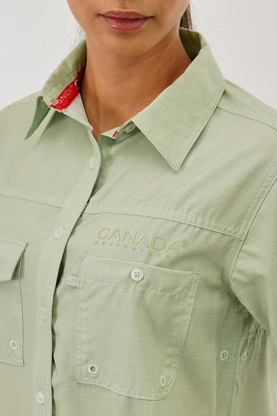 Canada Weather Gear Short Sleeve Button Up Utility Shirt - Green - Womens Shirts & Blouses - Canada Weather Gear