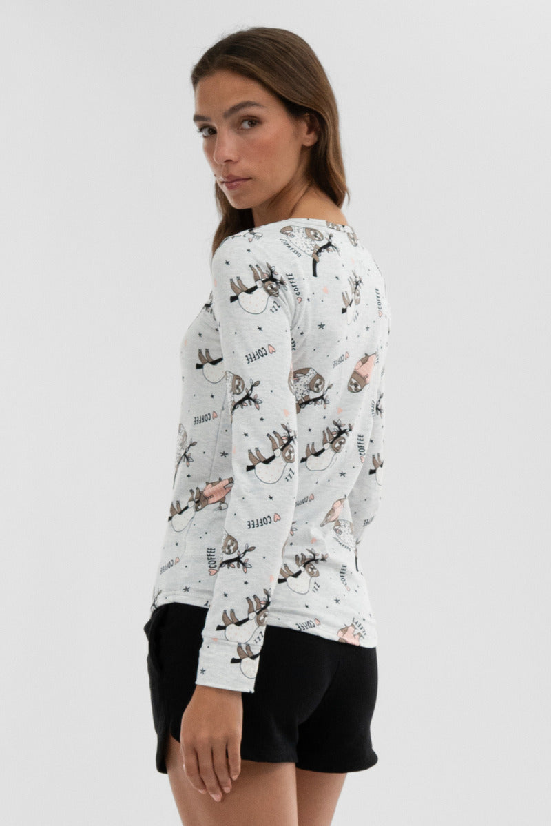 Canada Weather Gear Sloth Print Henley Pajama Top - Grey