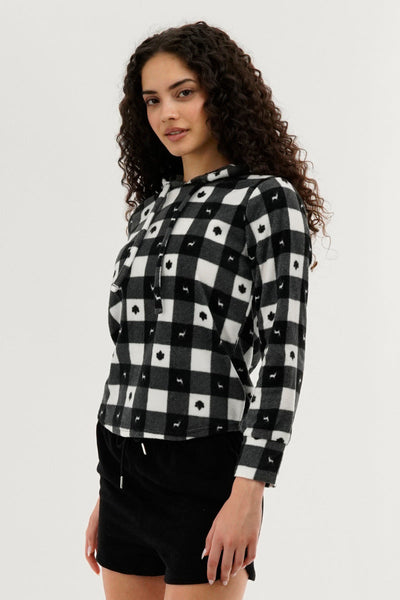 Canada Weather Gear Plaid Hooded Pajama Top - Black - Womens Pajamas - Canada Weather Gear