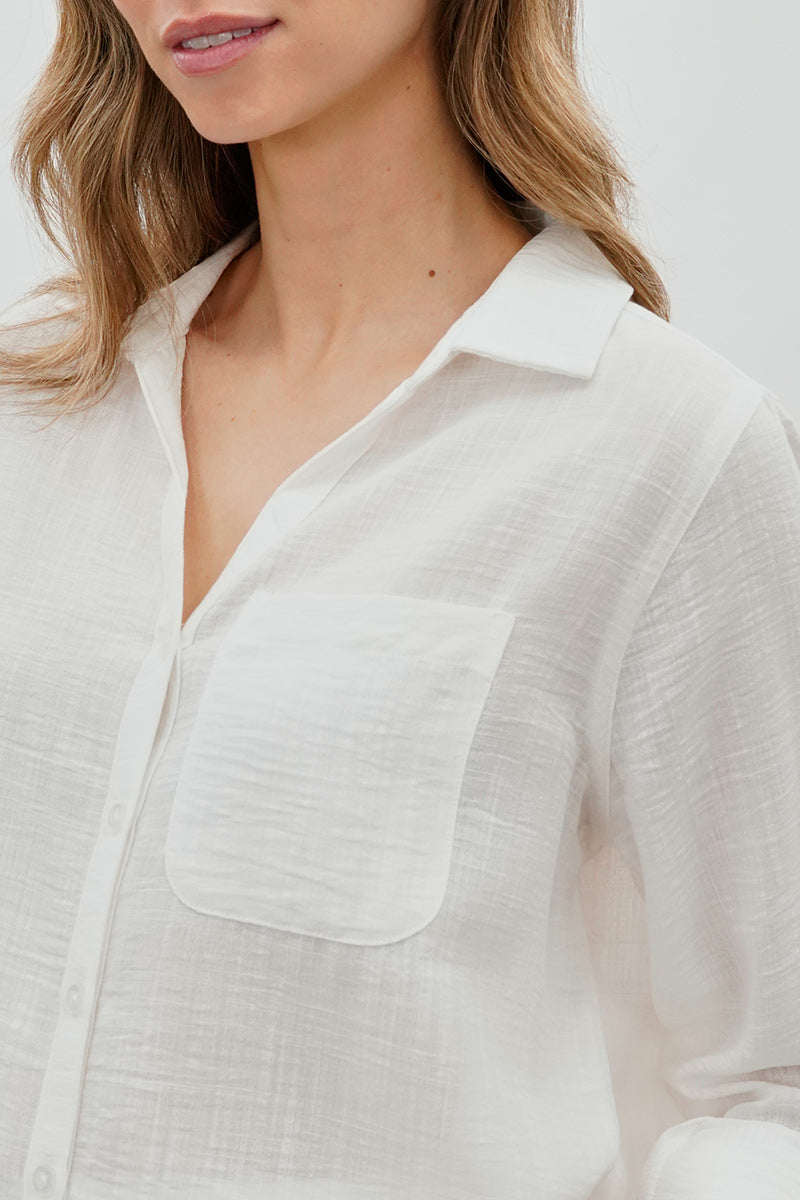 Super Triple Goose Vintage Textured Button Up Shirt - White - Womens Shirts & Blouses - Canada Weather Gear