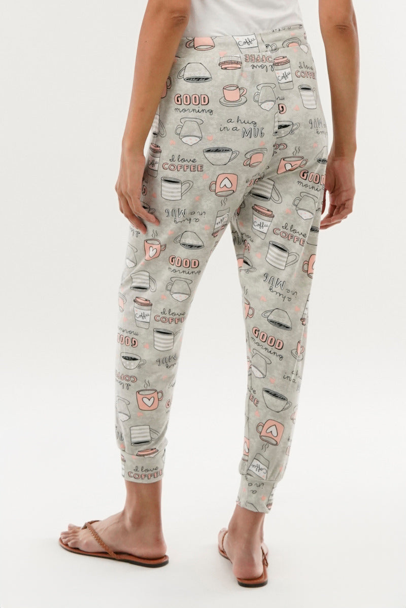 Canada Weather Gear Coffee Print Tie Waist Pajama Pants - Grey - Womens Pajamas - Canada Weather Gear