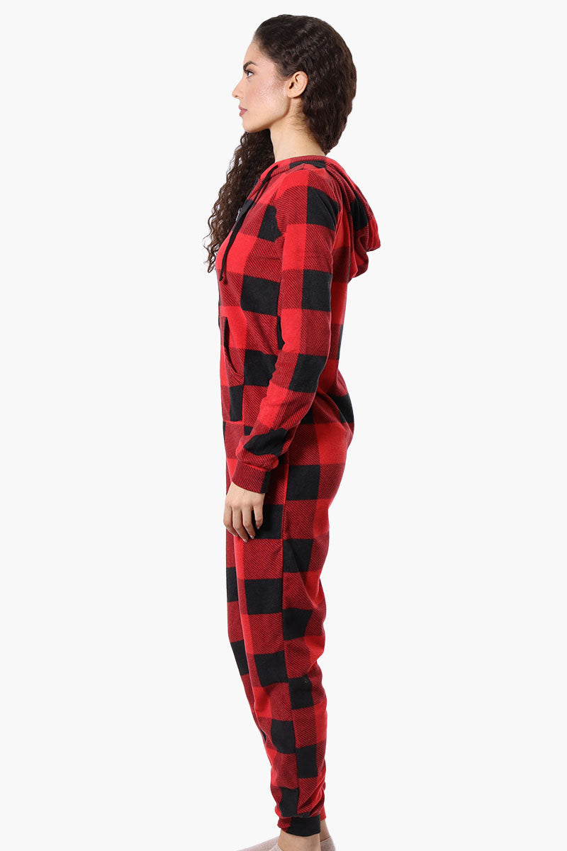 Canada Weather Gear Hooded Plaid Fleece Onesie - Red - Womens Onesies - Canada Weather Gear